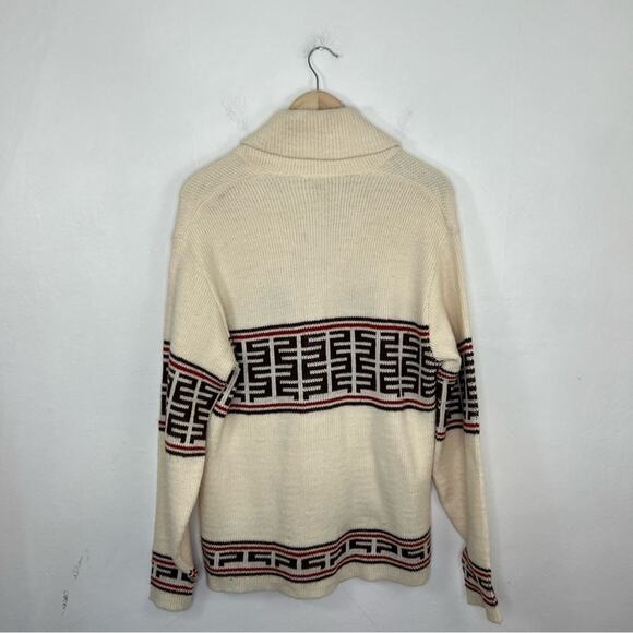 Vintage Montgomery Ward Shawl Collar Aztec Grandpa Lebowski Sweater Size L - Picture 2 of 10